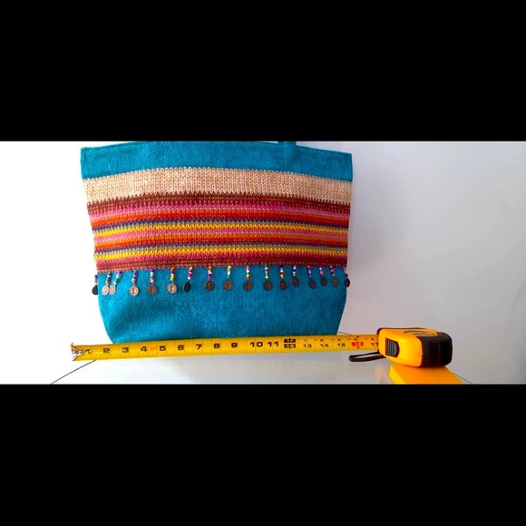 New embroidery & beads tote shoulder handbag linen - Picture 3 of 6